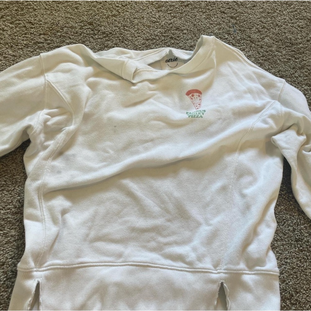 Aerie White Sweatshirt with Pizza Embroidery